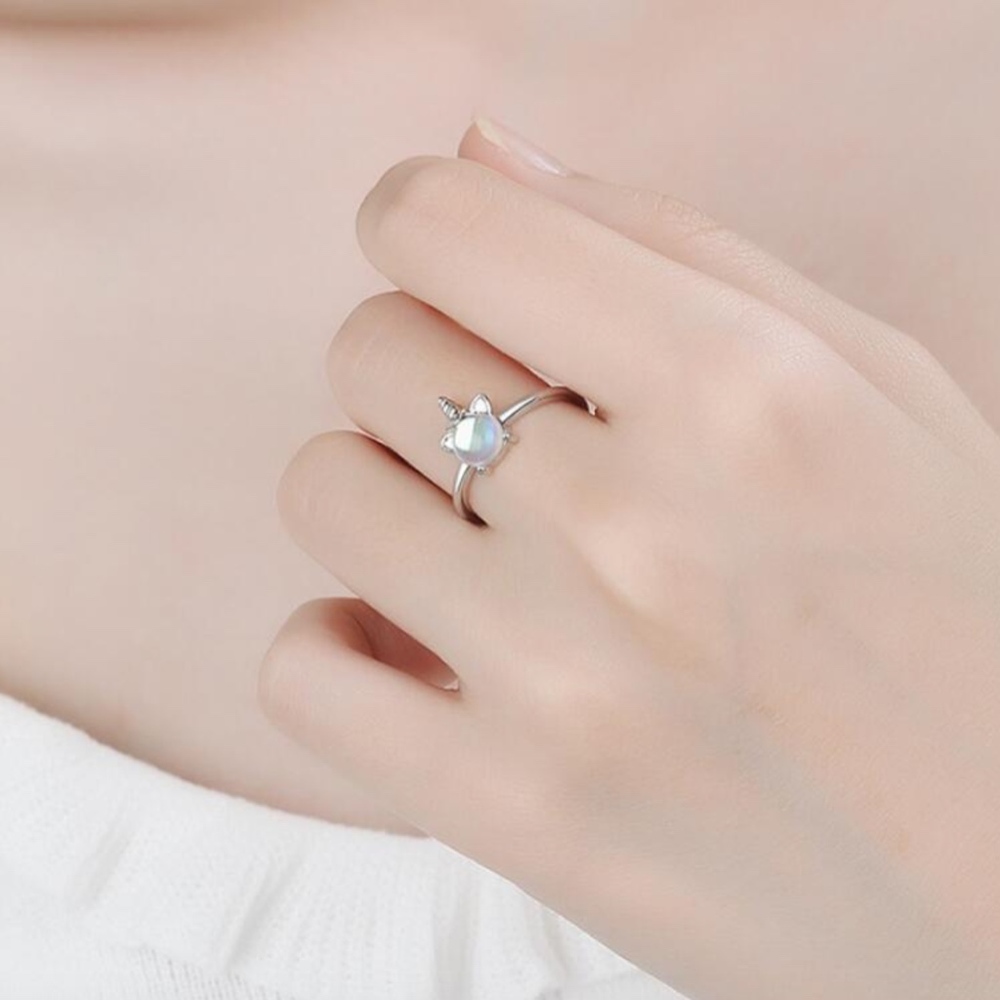 STERLING SILVER MOONSTONE ADJUSTABLE UNICORN RING - Picture 4 of 7